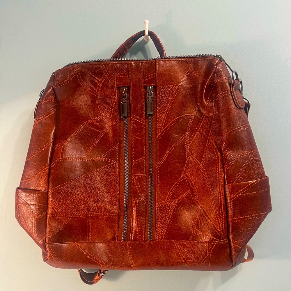 Cute Synthetic Leather Backpack / Purse with double front zippered pockets